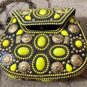 Amber colored stones on Handcrafted Gold Brass Purse probably made in In…